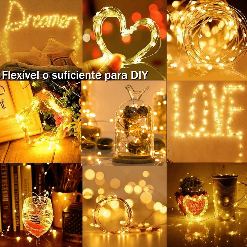 kit 4 10m 100 Leds Branco Quente/Branco Frio Fio Fada Cordão De Fixo Pilha Decoração de Natal