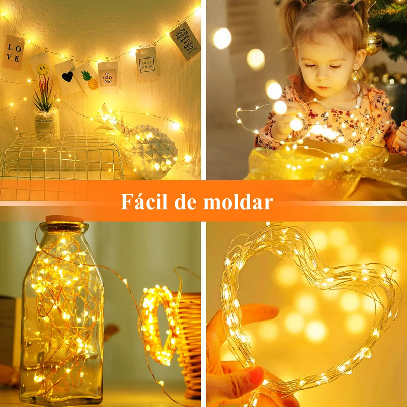 Branco Quente/Branco Frio kit 1 Fio Fada Cordão De 10m 100 Leds Fixo Pilha Decoração de Natal