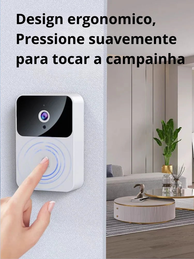 Campainha com Câmera Vídeo Porteiro Eletrônico Sem Fio Wi-Fi HD Smart Home  Recarregável - ENVIO RÁPIDO