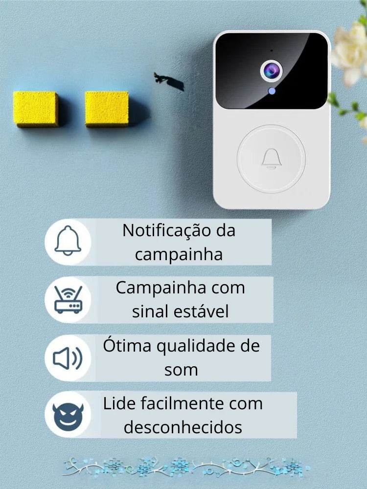 Campainha com Câmera Vídeo Porteiro Eletrônico Sem Fio Wi-Fi HD Smart Home  Recarregável - ENVIO RÁPIDO