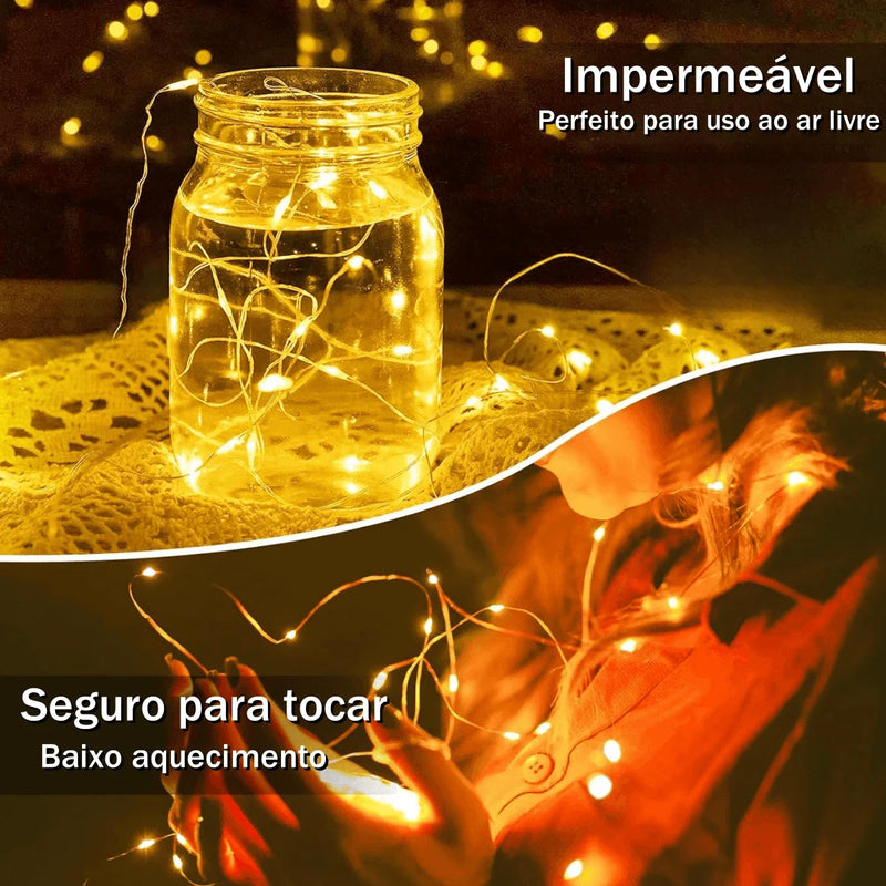 Branco Quente/Branco Frio kit 1 Fio Fada Cordão De 10m 100 Leds Fixo Pilha Decoração de Natal