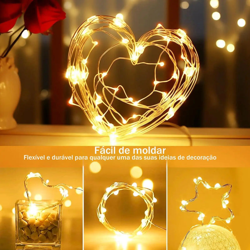 kit 4 10m 100 Leds Branco Quente/Branco Frio Fio Fada Cordão De Fixo Pilha Decoração de Natal