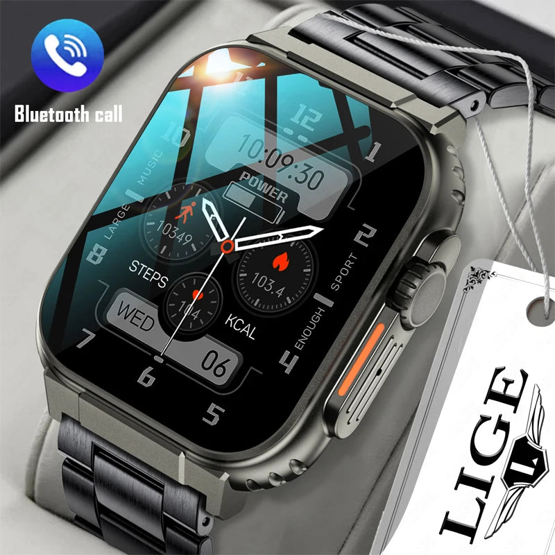 LIGE-Smartwatch Esportivo para Homens e Mulheres, Chamada Bluetooth, Conexão de Música Local, Pulseira TWS, Tela HD AMOLED, Bateria 600 mA